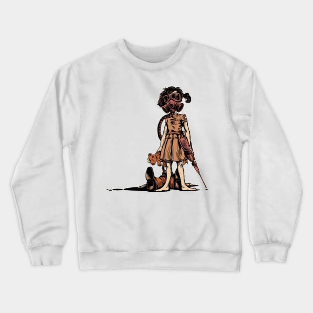 Little Sister Meets Post-Apocalyptic Crewneck Sweatshirt by gruntcooker